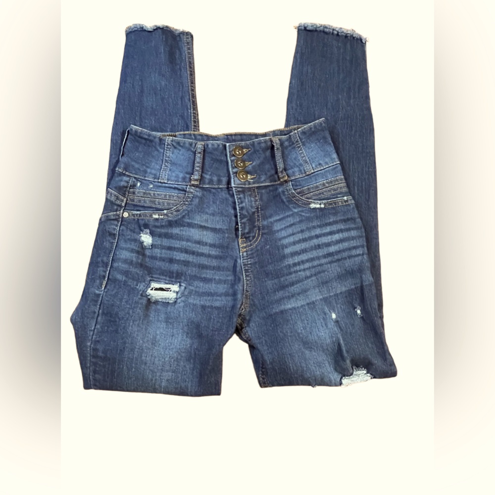 No Boundaries High Rise Sculpting Skinny Jeans Distressed Corset Waist Size‎ 3